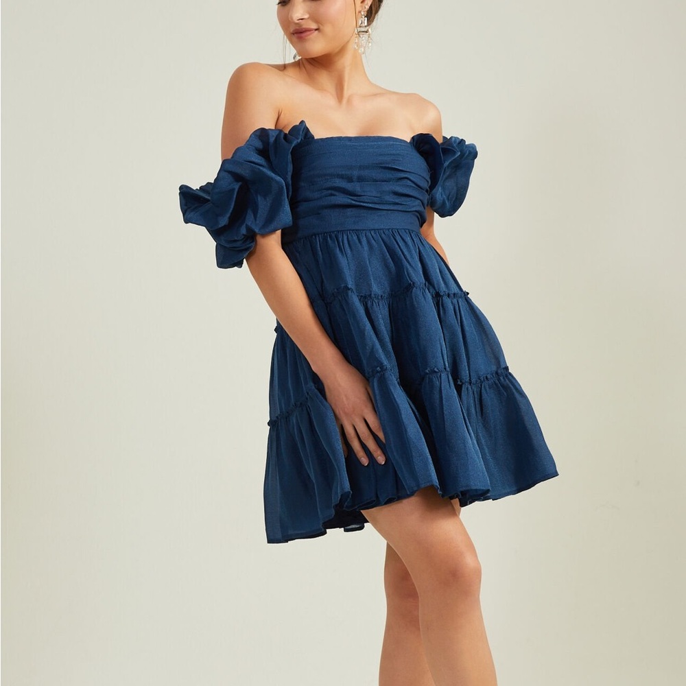 NWT Altar’d State Elena Off-The-Shoulder Dress Navy Blue